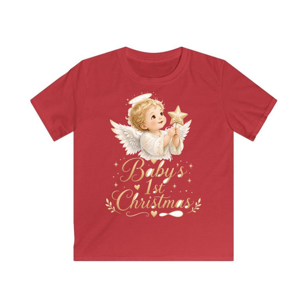 Christmas Angel Baby personalised kids Christmas tee in red