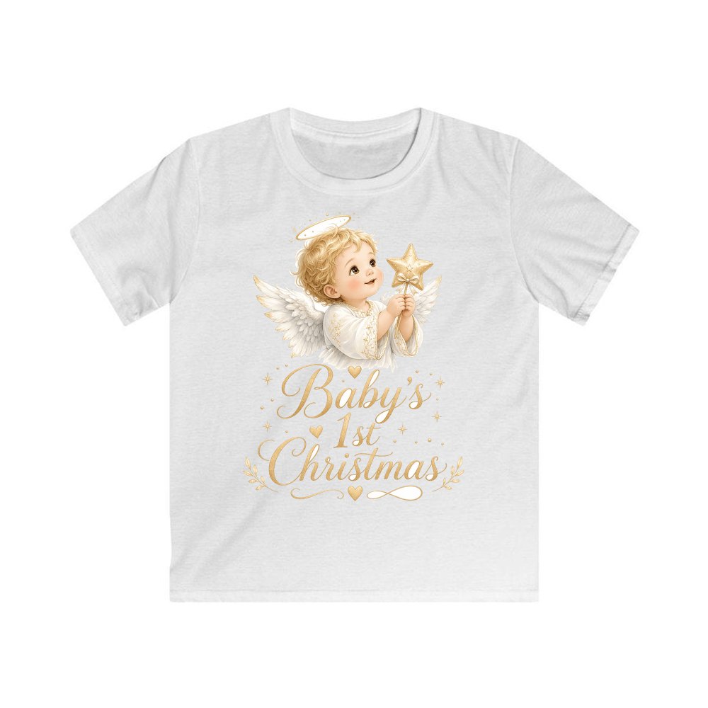 Christmas Angel Baby personalised kids Christmas tee in white