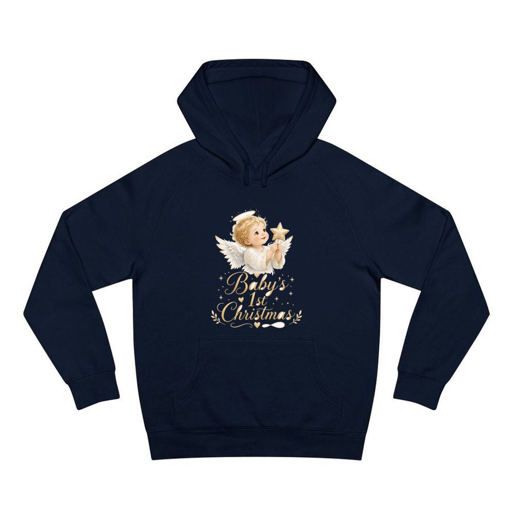 Christmas Angel Baby personalised Christmas hoodie in navy