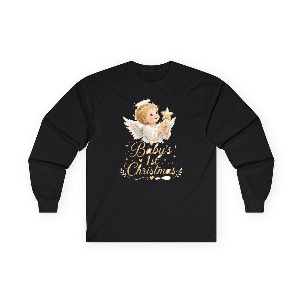 Christmas Angel Baby personalised long sleeve Christmas T-shirt in black