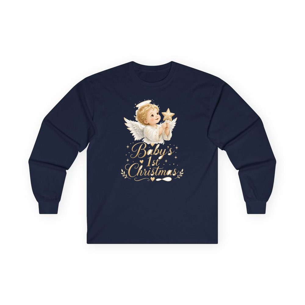 Christmas Angel Baby personalised long sleeve Christmas T-shirt in navy