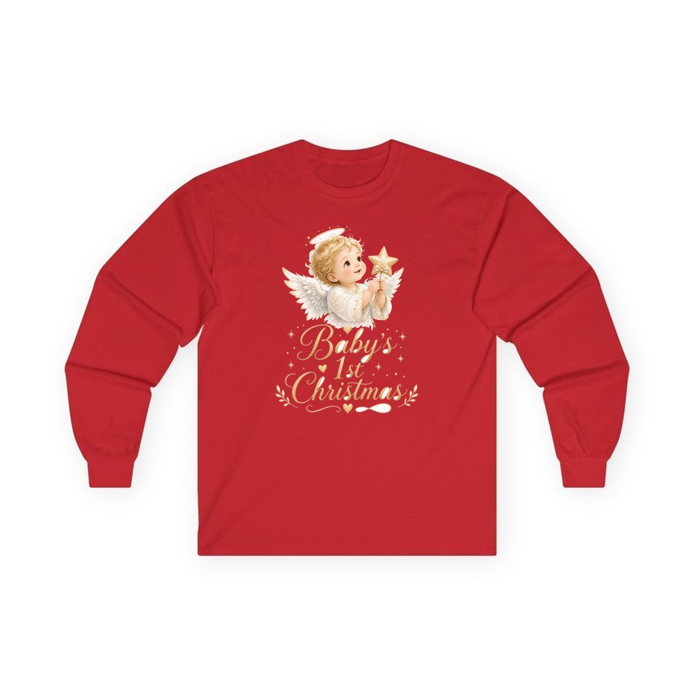 Christmas Angel Baby personalised long sleeve Christmas T-shirt in red