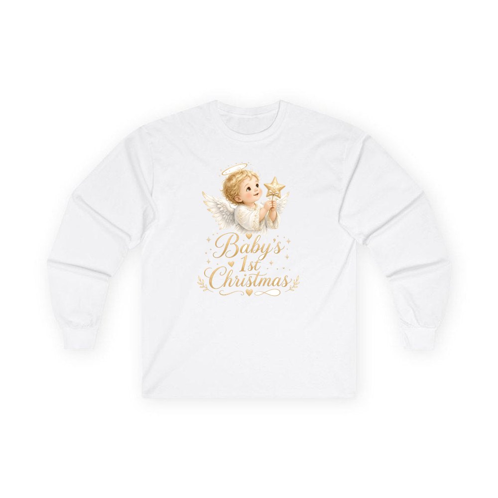 Christmas Angel Baby personalised long sleeve Christmas T-shirt in white