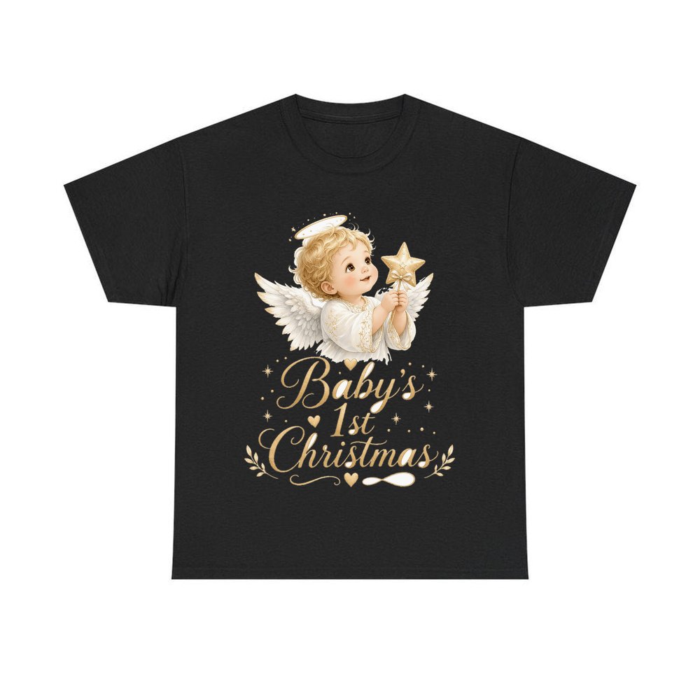 Christmas Angel Baby personalised Christmas T-shirt in black