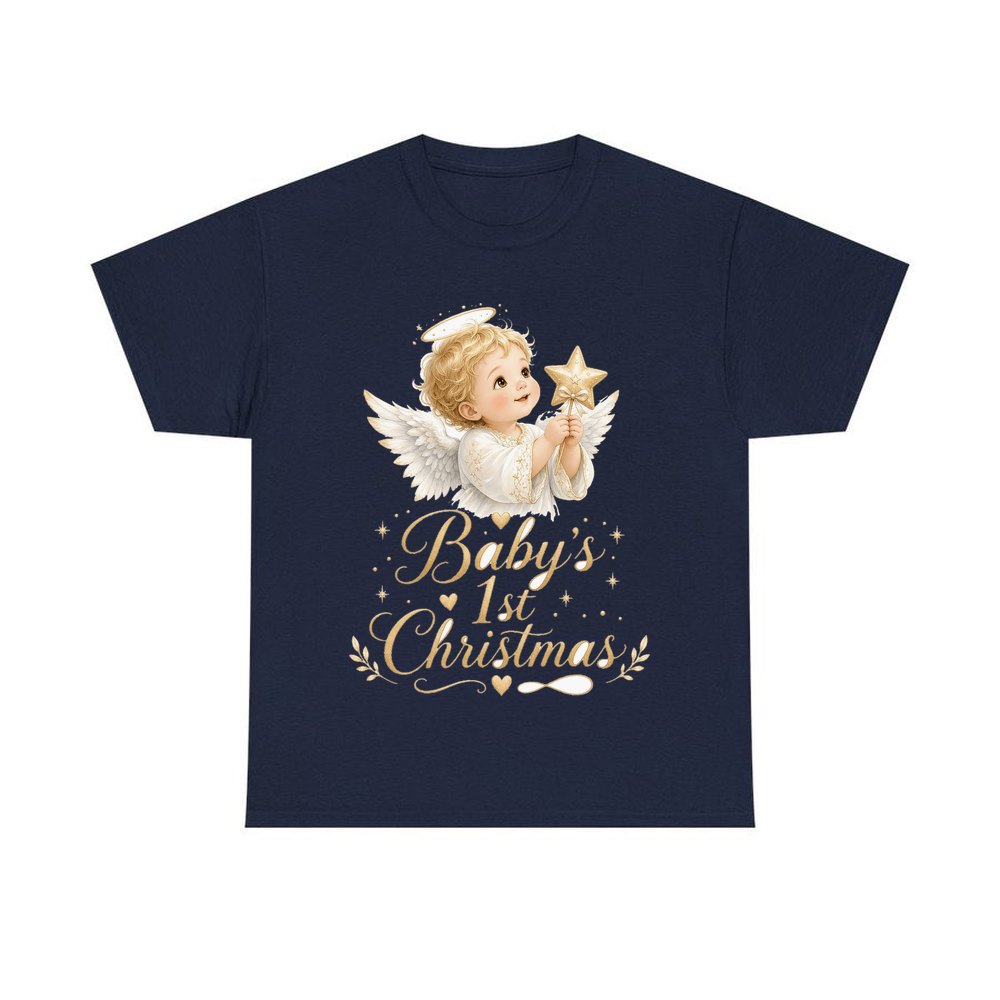 Christmas Angel Baby personalised Christmas T-shirt in navy