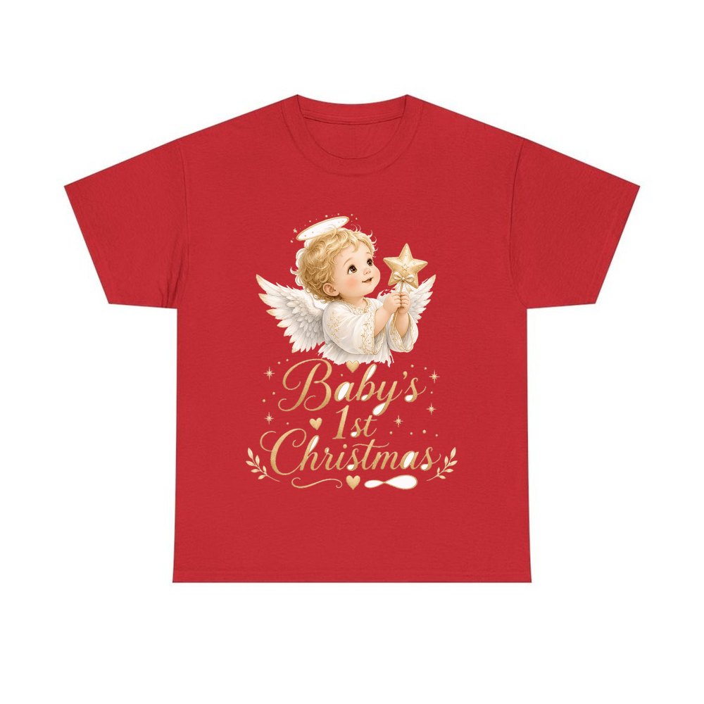 Christmas Angel Baby personalised Christmas T-shirt in red