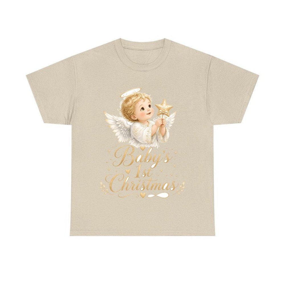 Christmas Angel Baby personalised Christmas T-shirt in sand