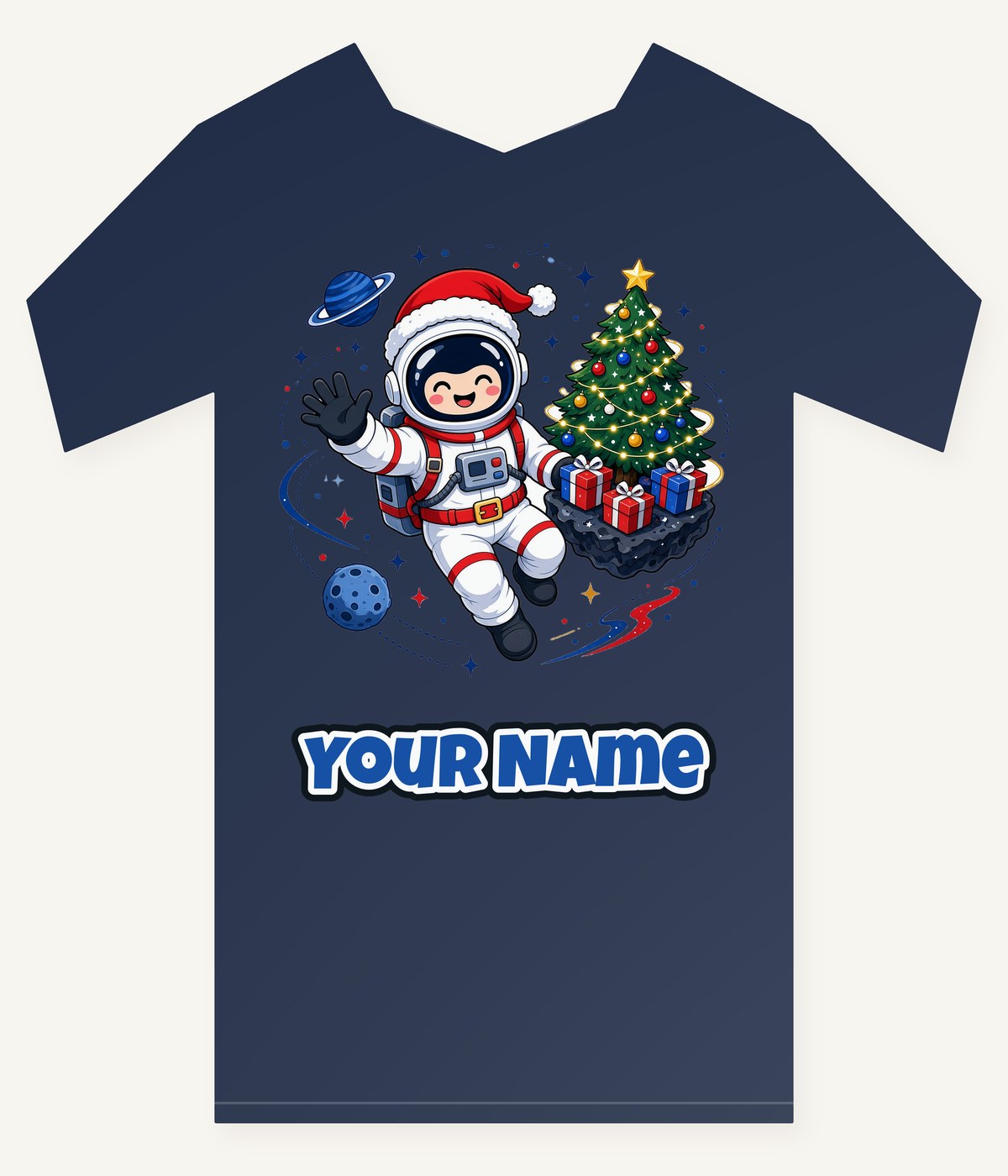 Christmas Astronaut in Space Personalised Kids and Baby Christmas Tee