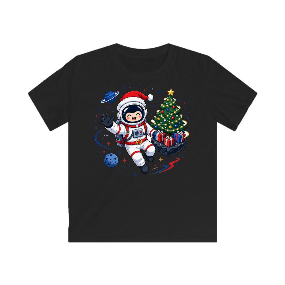 Christmas Astronaut in Space personalised kids Christmas tee in black