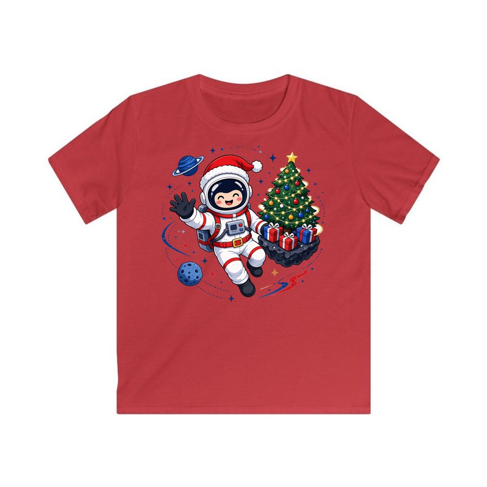 Christmas Astronaut in Space personalised kids Christmas tee in red