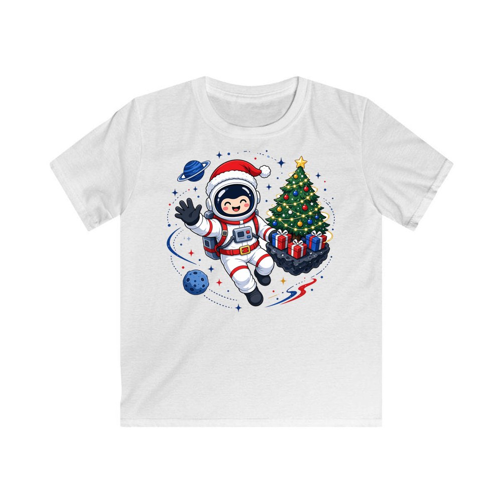 Christmas Astronaut in Space personalised kids Christmas tee in white