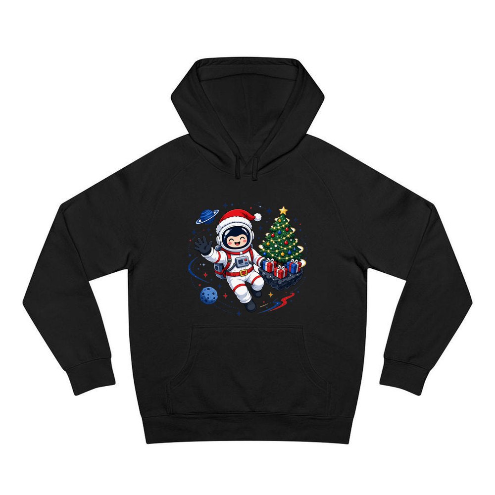 Christmas Astronaut in Space personalised Christmas hoodie in black