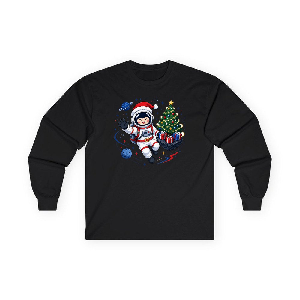 Christmas Astronaut in Space personalised long sleeve Christmas T-shirt in black