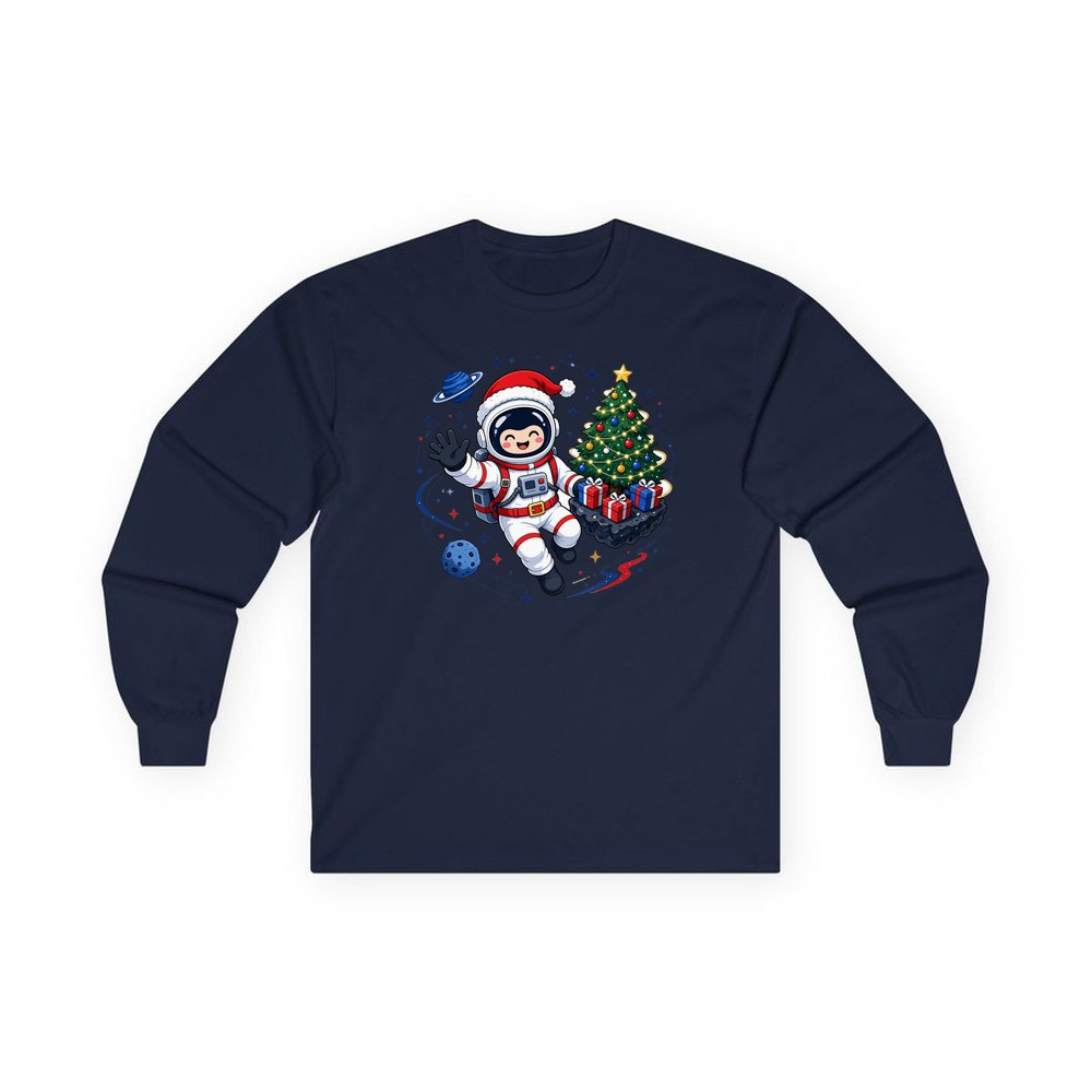 Christmas Astronaut in Space personalised long sleeve Christmas T-shirt in navy