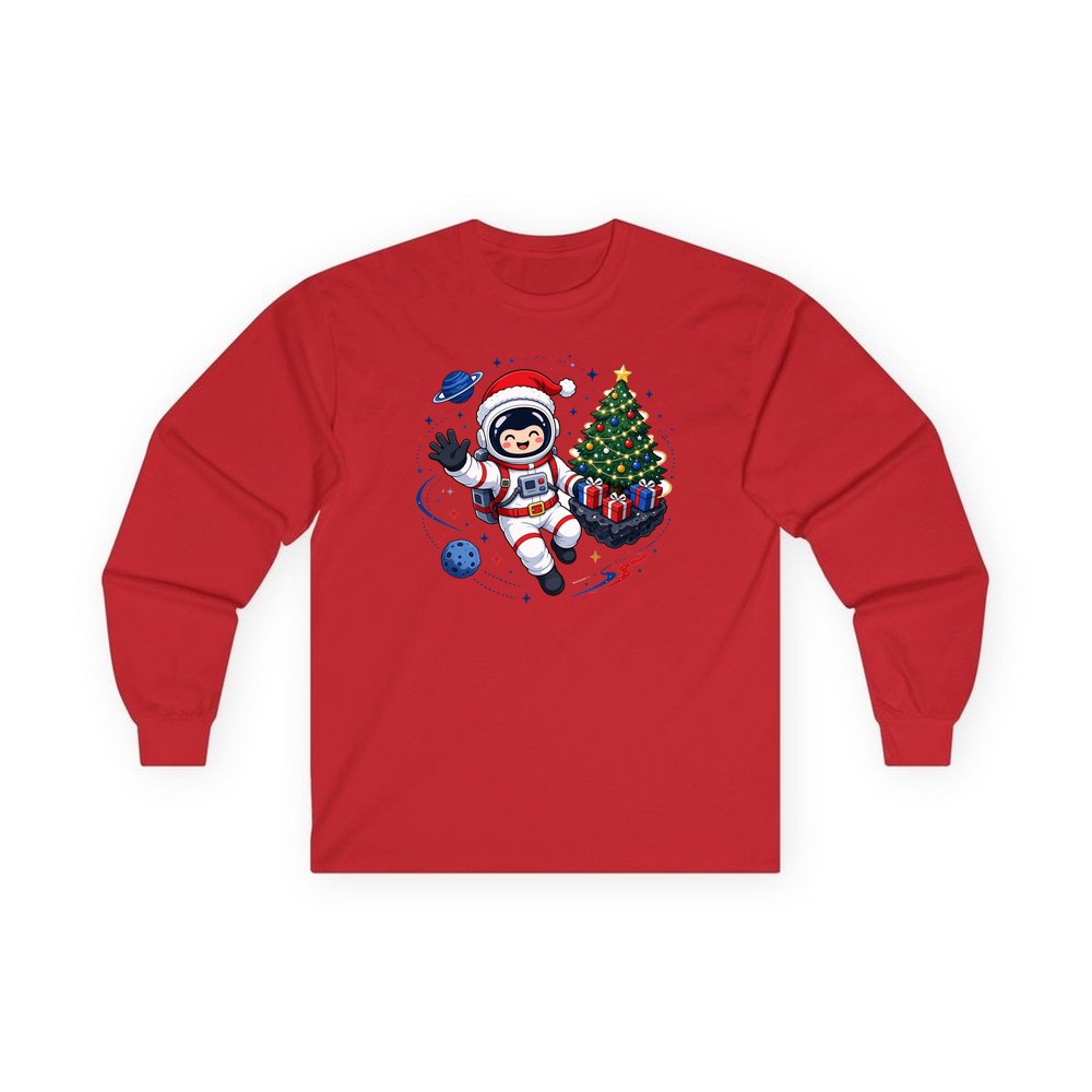 Christmas Astronaut in Space personalised long sleeve Christmas T-shirt in red