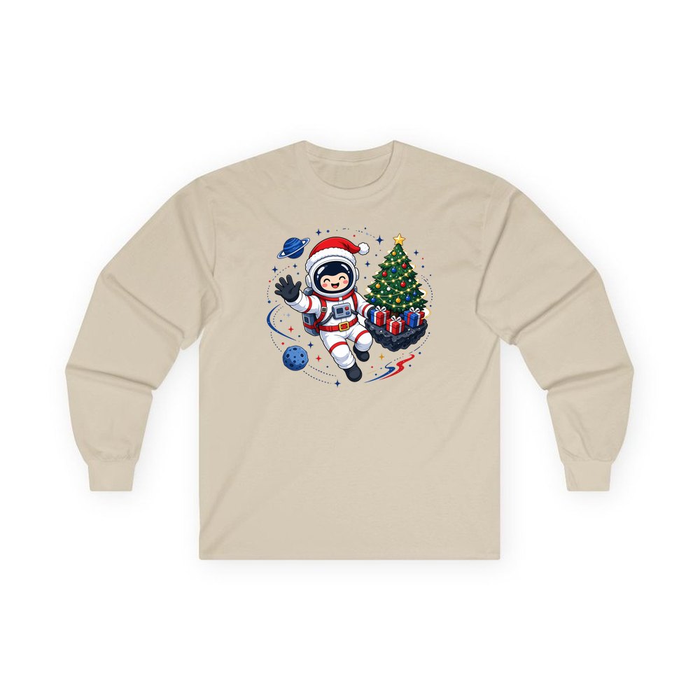 Christmas Astronaut in Space personalised long sleeve Christmas T-shirt in sand