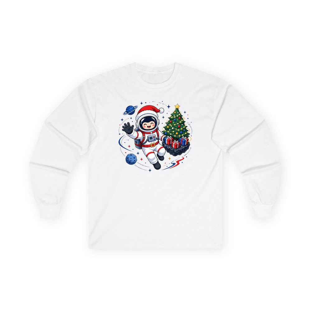Christmas Astronaut in Space personalised long sleeve Christmas T-shirt in white