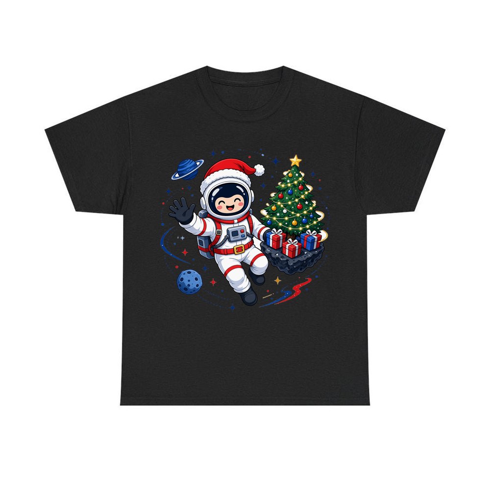 Christmas Astronaut in Space personalised Christmas T-shirt in black