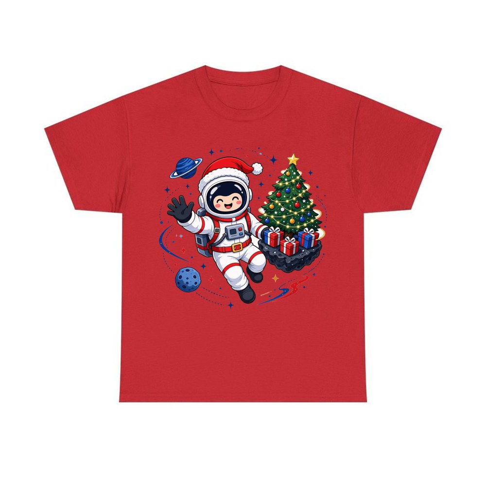 Christmas Astronaut in Space personalised Christmas T-shirt in red
