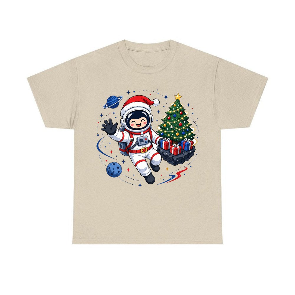 Christmas Astronaut in Space personalised Christmas T-shirt in sand