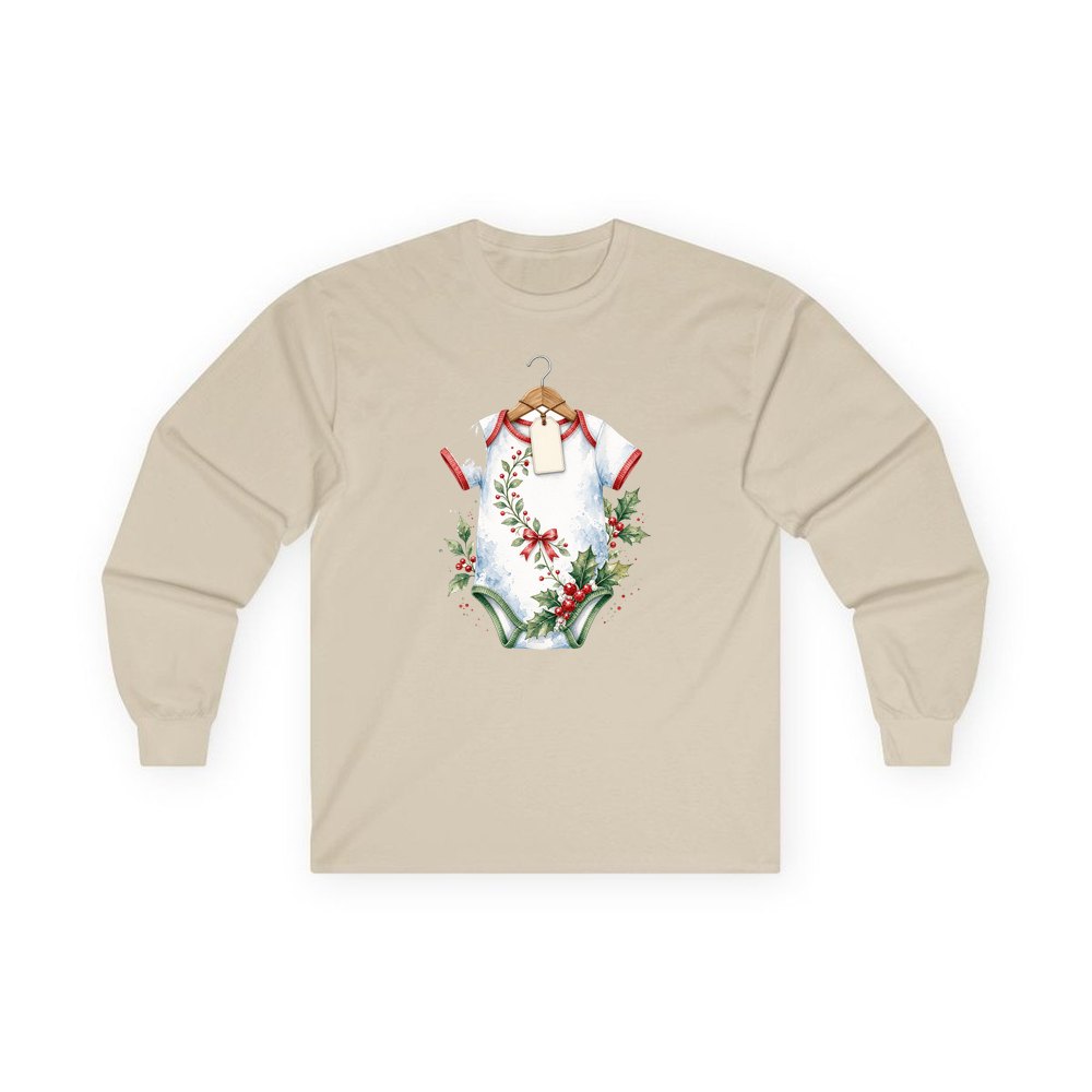 Christmas Baby Bodysuit personalised long sleeve Christmas T-shirt in sand