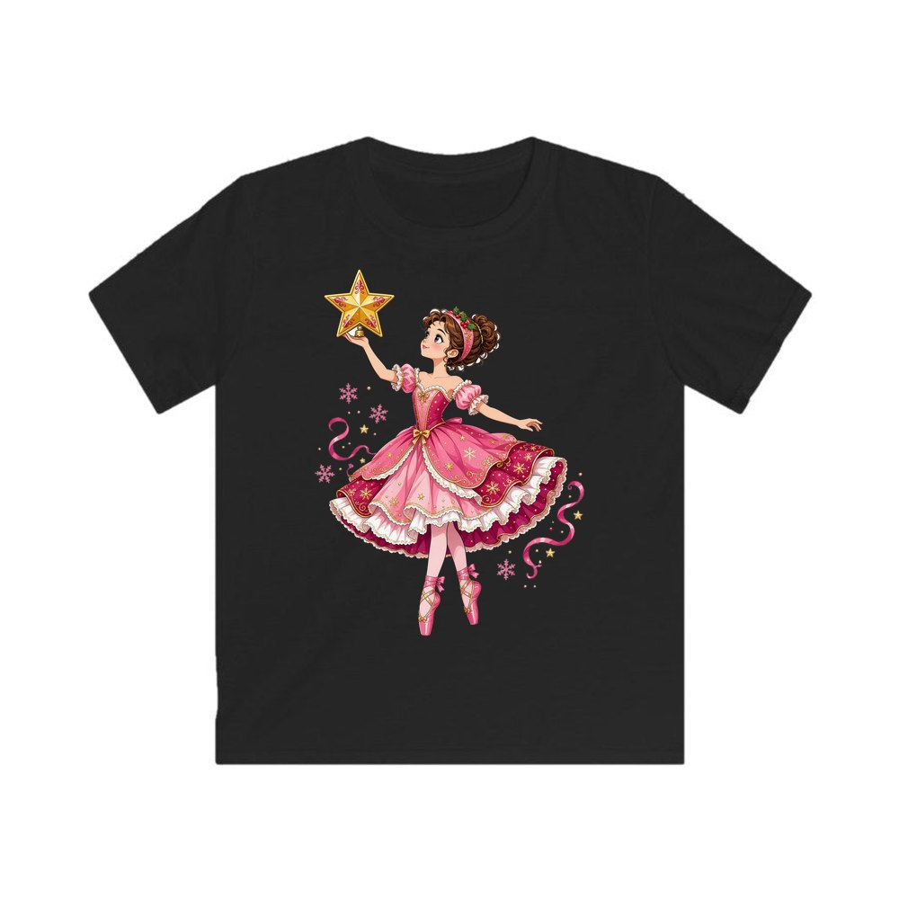 Christmas Ballerina and Star personalised kids Christmas tee in black