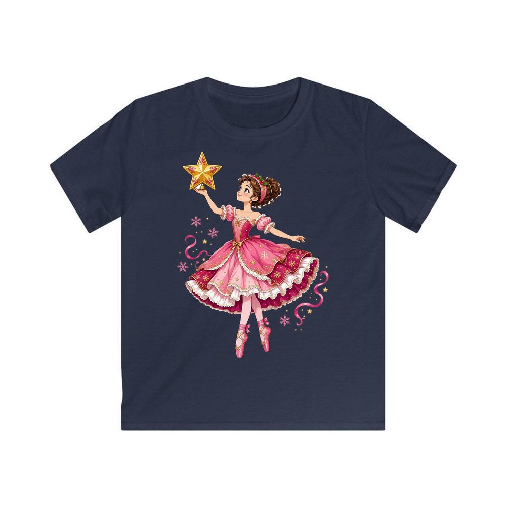 Christmas Ballerina and Star personalised kids Christmas tee in navy