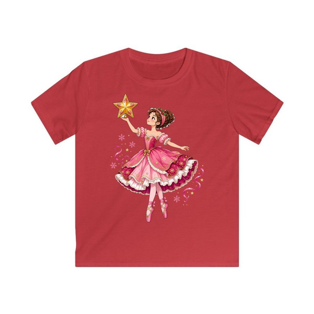 Christmas Ballerina and Star personalised kids Christmas tee in red