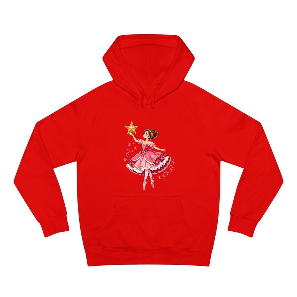Christmas Ballerina and Star personalised Christmas hoodie in red