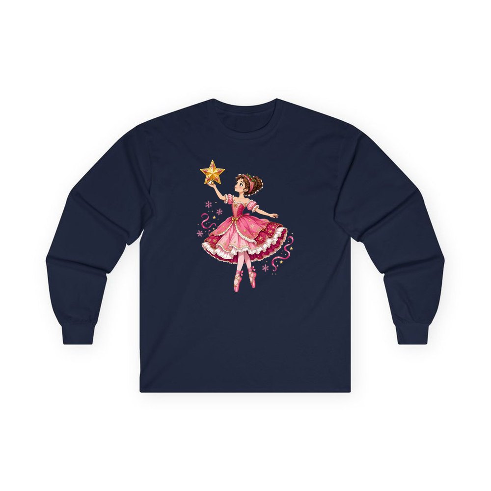 Christmas Ballerina and Star personalised long sleeve Christmas T-shirt in navy