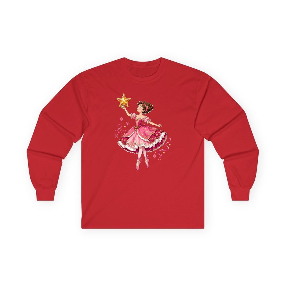 Christmas Ballerina and Star personalised long sleeve Christmas T-shirt in red