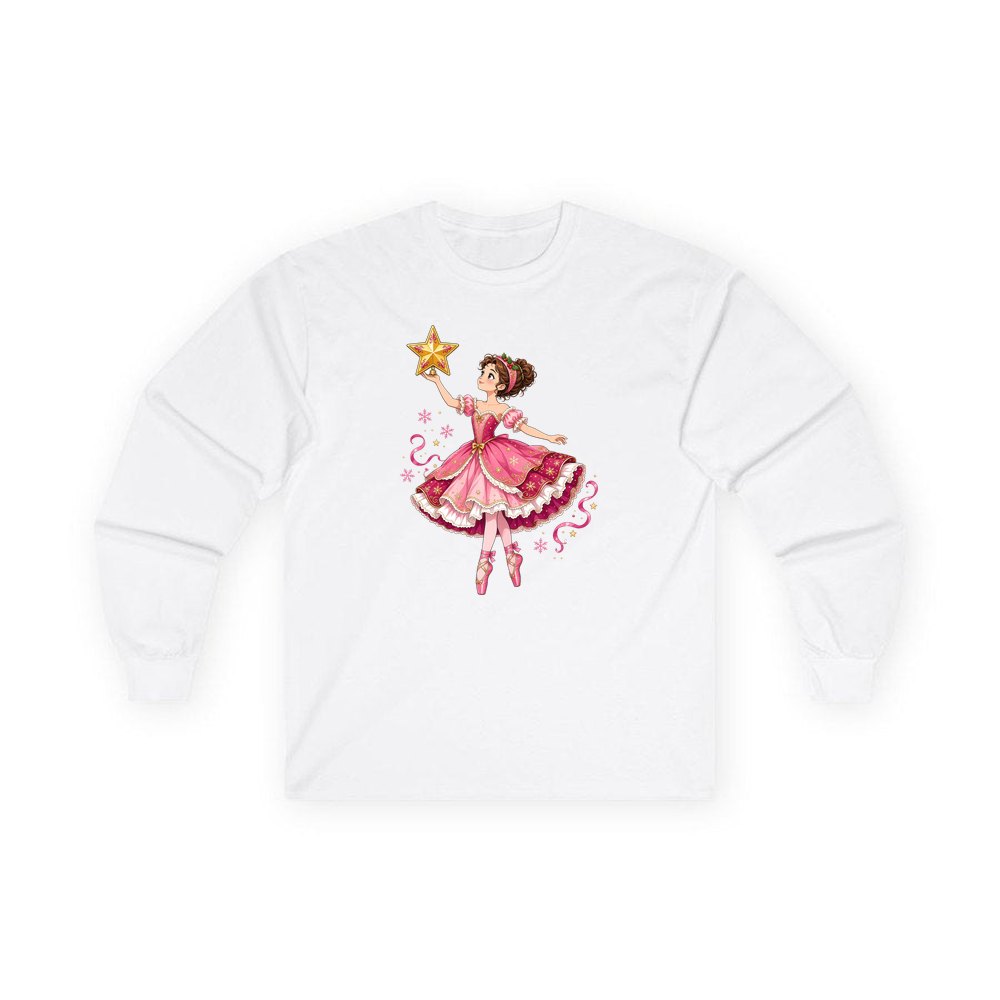 Christmas Ballerina and Star personalised long sleeve Christmas T-shirt in white