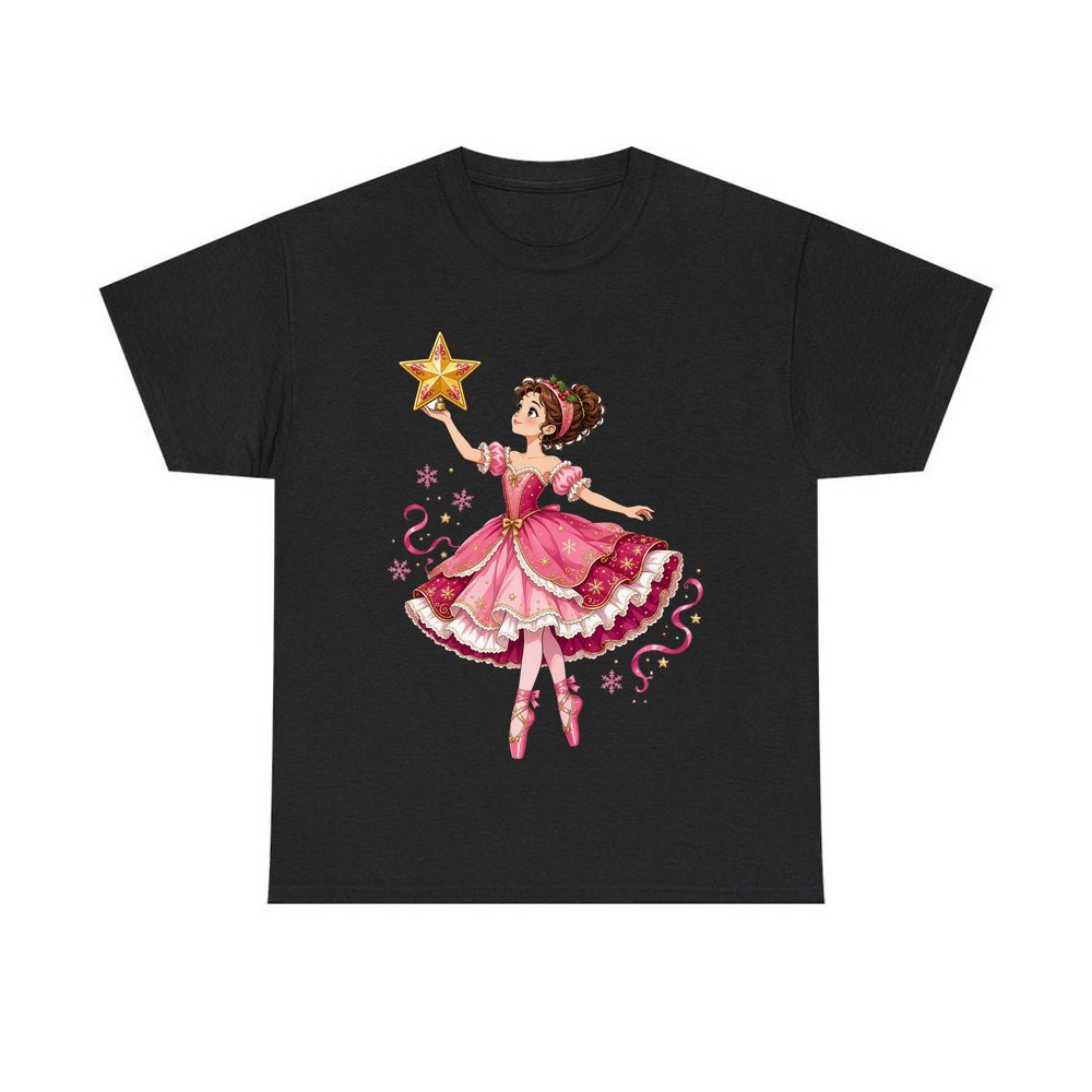 Christmas Ballerina and Star personalised Christmas T-shirt in black