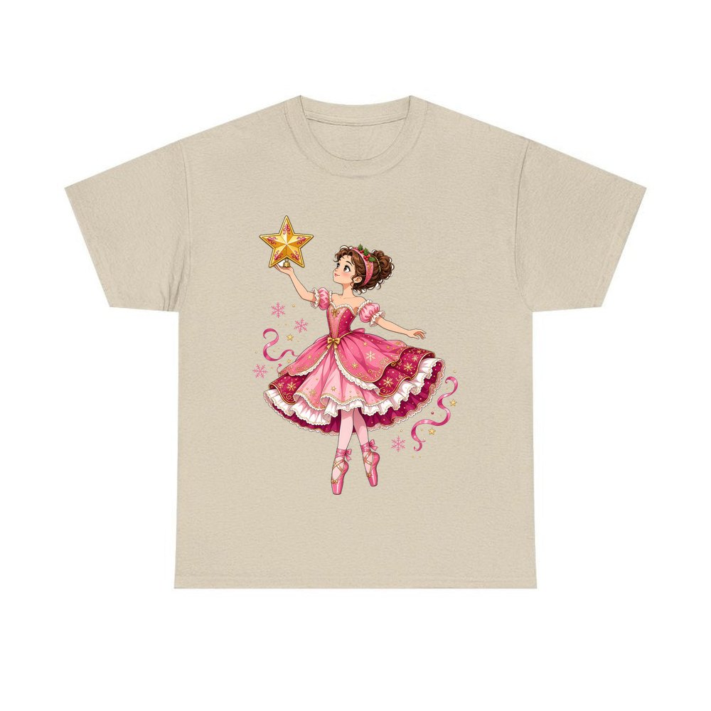 Christmas Ballerina and Star personalised Christmas T-shirt in sand