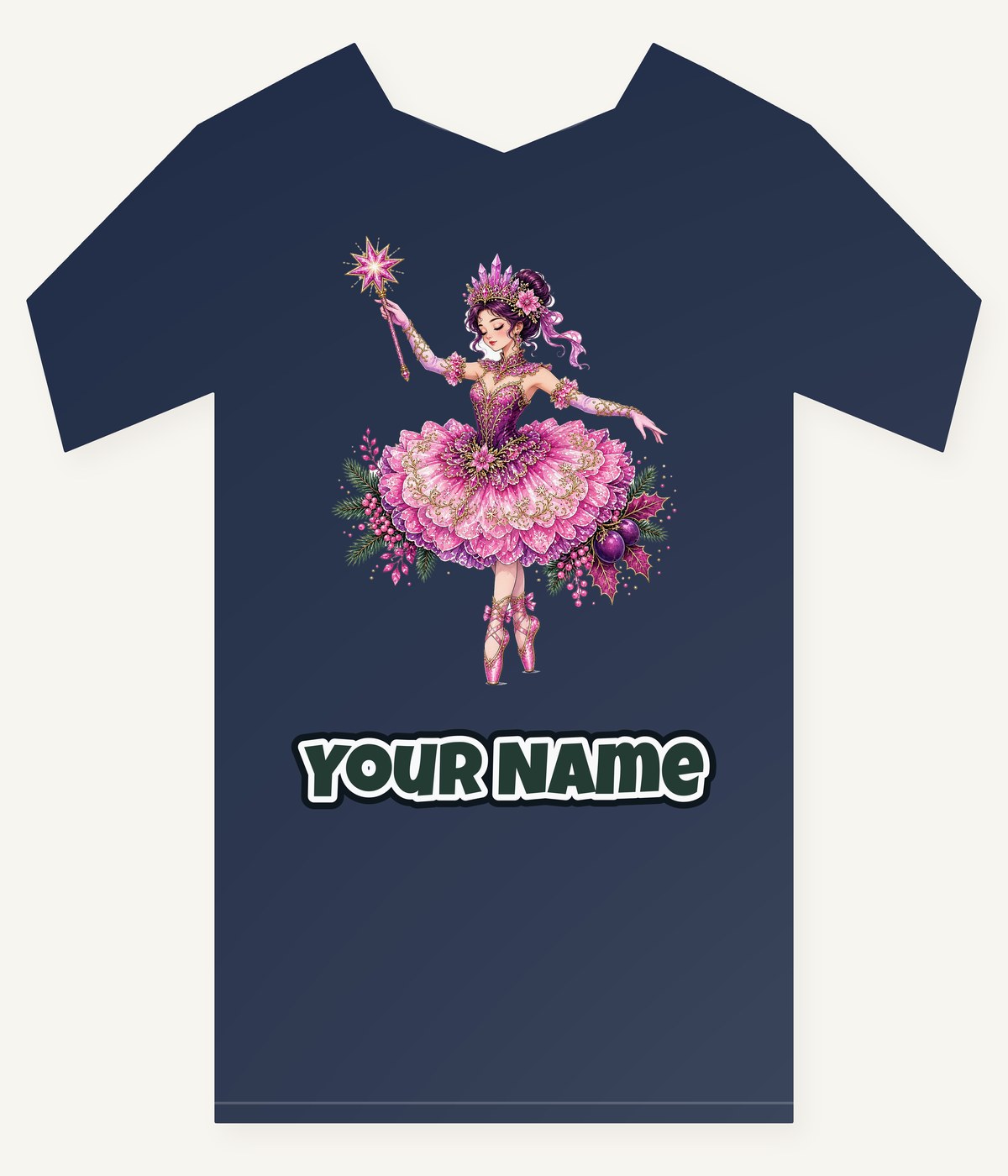 Christmas Ballerina In Pink Personalised Kids Tee and Baby Bodysuit