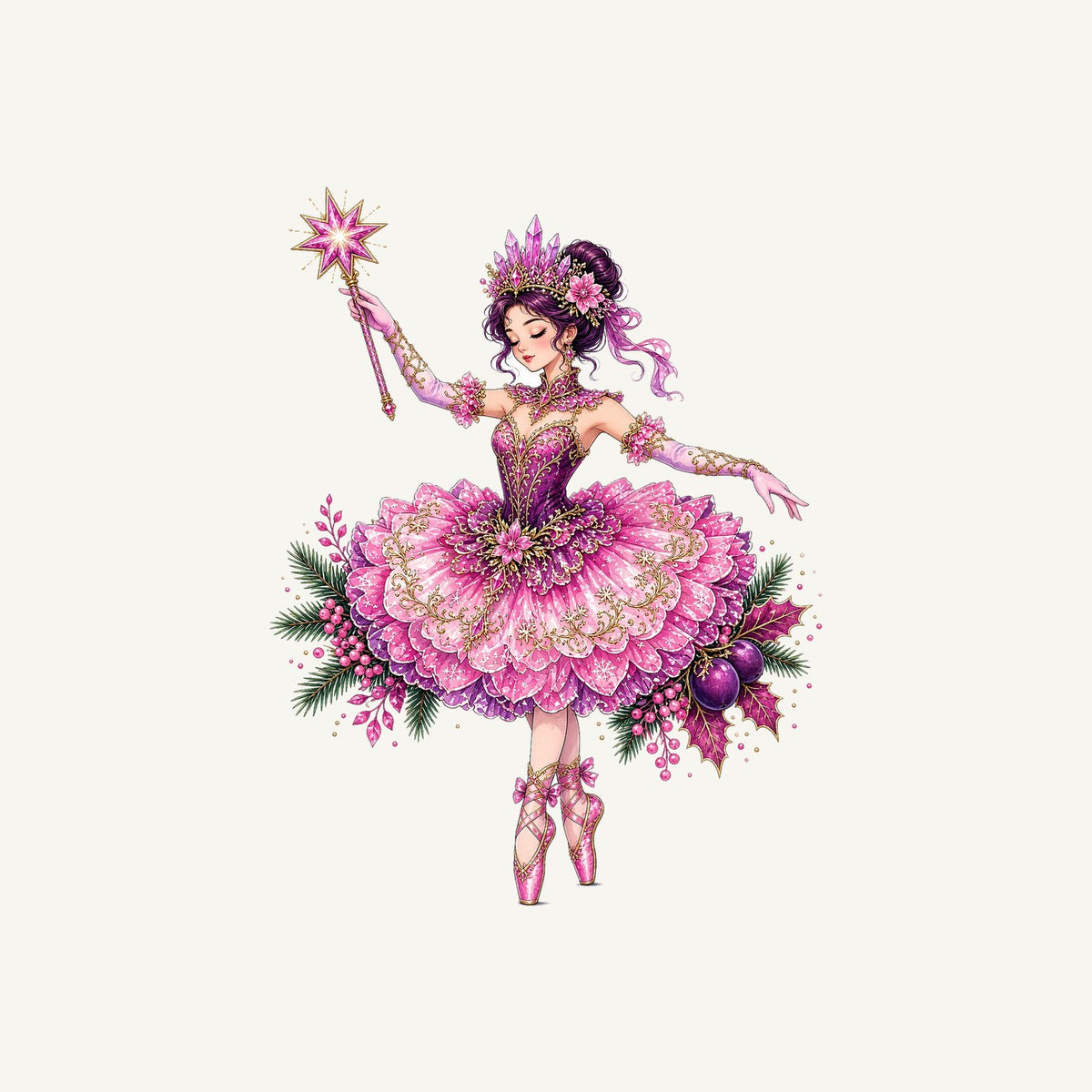 Christmas Ballerina In Pink Personalised Kids Tee and Baby Bodysuit