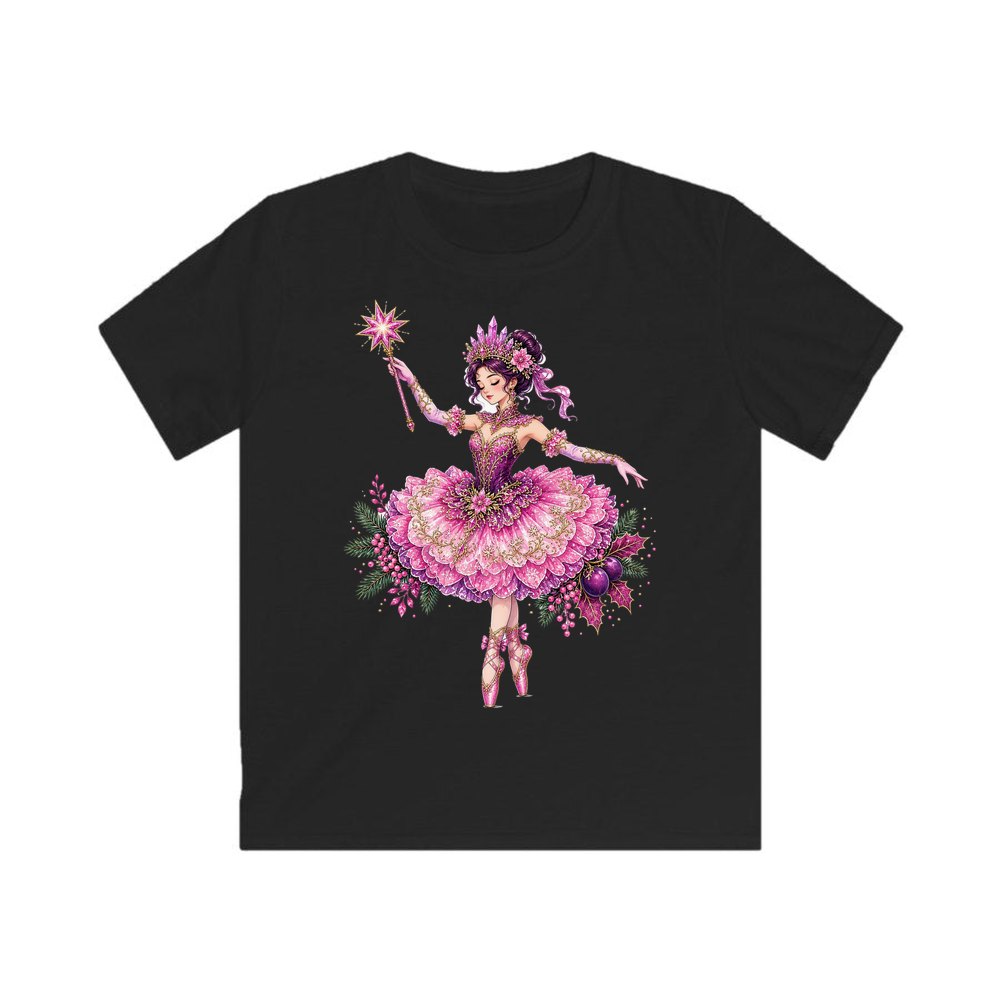 Christmas Ballerina In Pink personalised kids Christmas tee in black