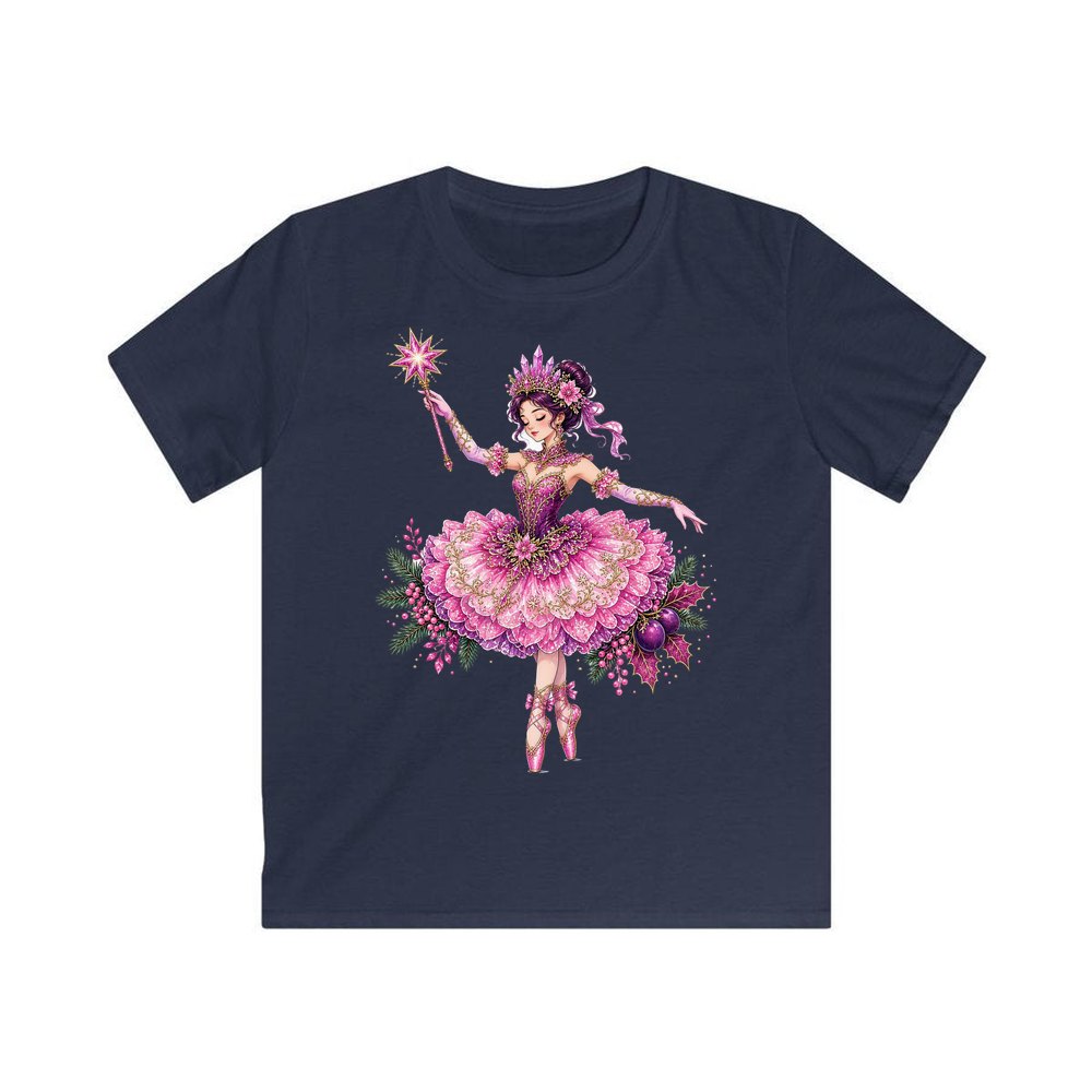 Christmas Ballerina In Pink personalised kids Christmas tee in navy
