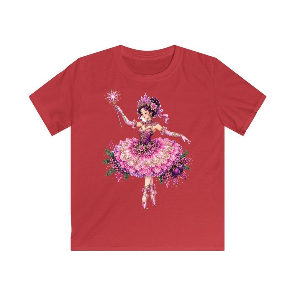 Christmas Ballerina In Pink personalised kids Christmas tee in red