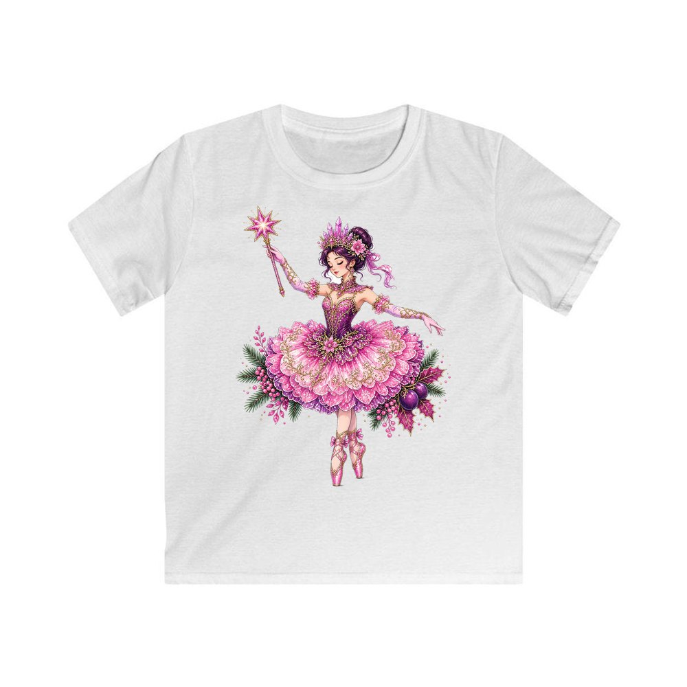 Christmas Ballerina In Pink personalised kids Christmas tee in white