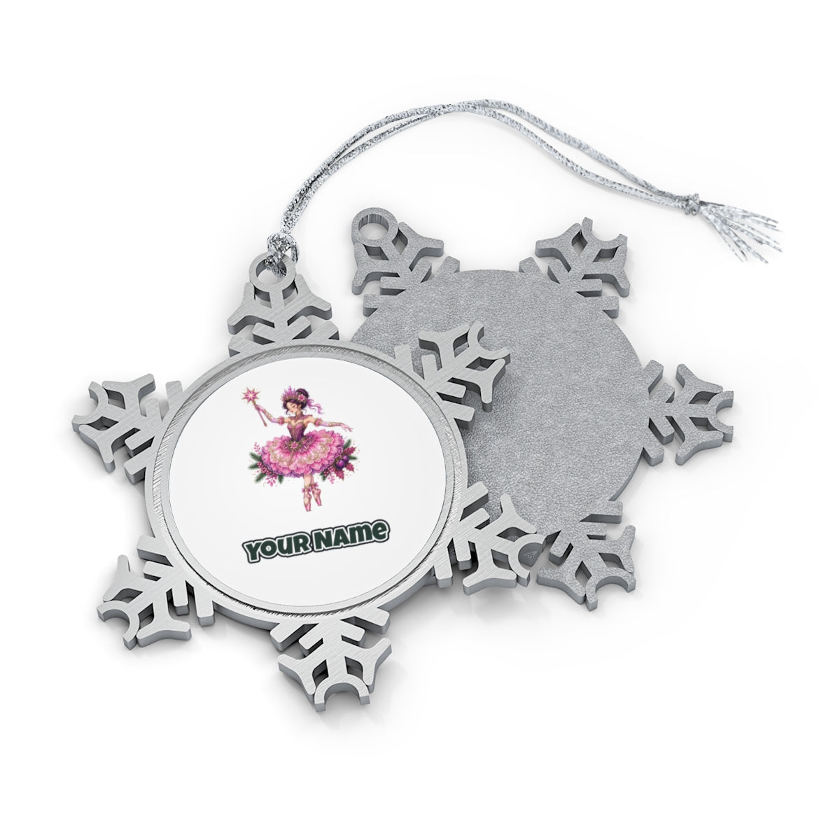 Christmas Ballerina In Pink Personalised Pewter Christmas Ornament