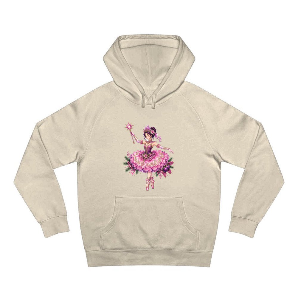 Christmas Ballerina In Pink personalised Christmas hoodie in sand
