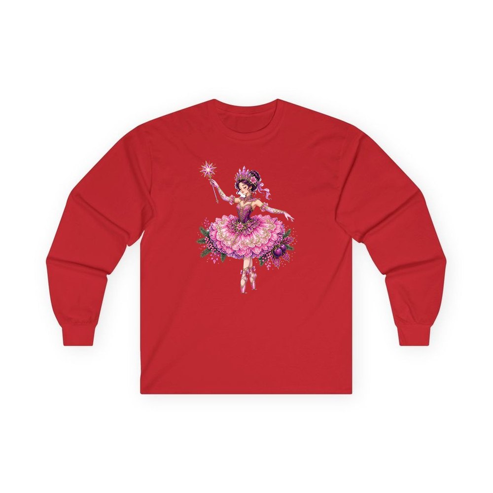 Christmas Ballerina In Pink personalised long sleeve Christmas T-shirt in red