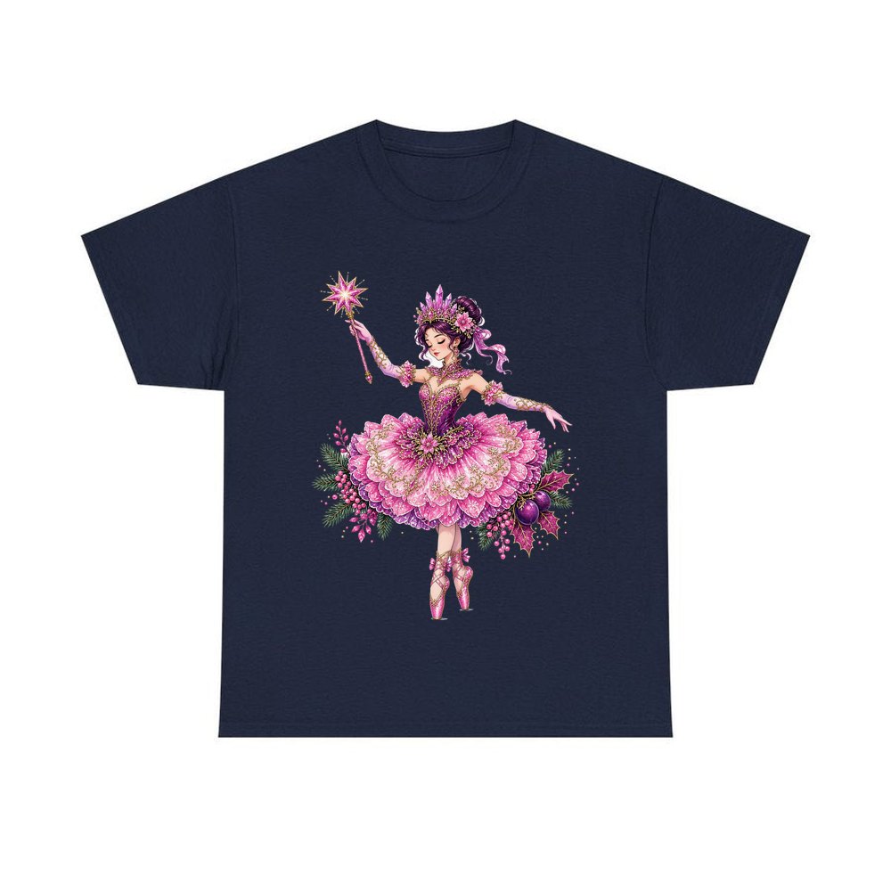 Christmas Ballerina In Pink personalised Christmas T-shirt in navy