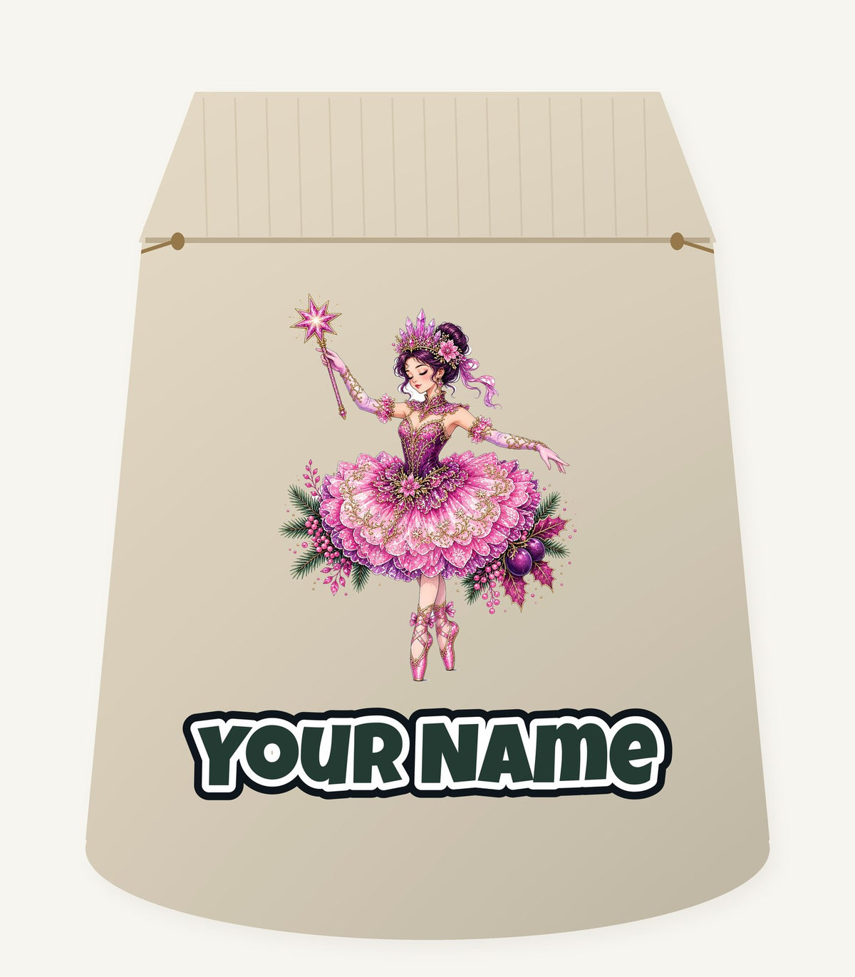 Christmas Ballerina In Pink Personalised Santa Sack