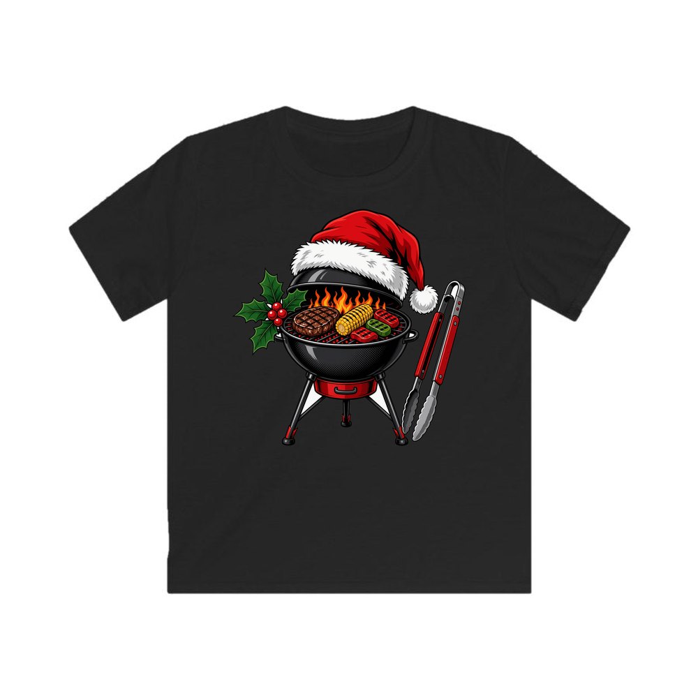 Christmas Barbecue And Tongs personalised kids Christmas tee in black