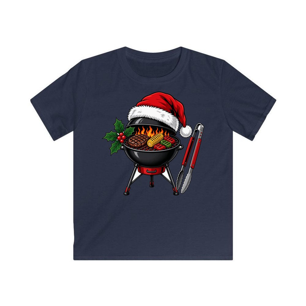 Christmas Barbecue And Tongs personalised kids Christmas tee in navy