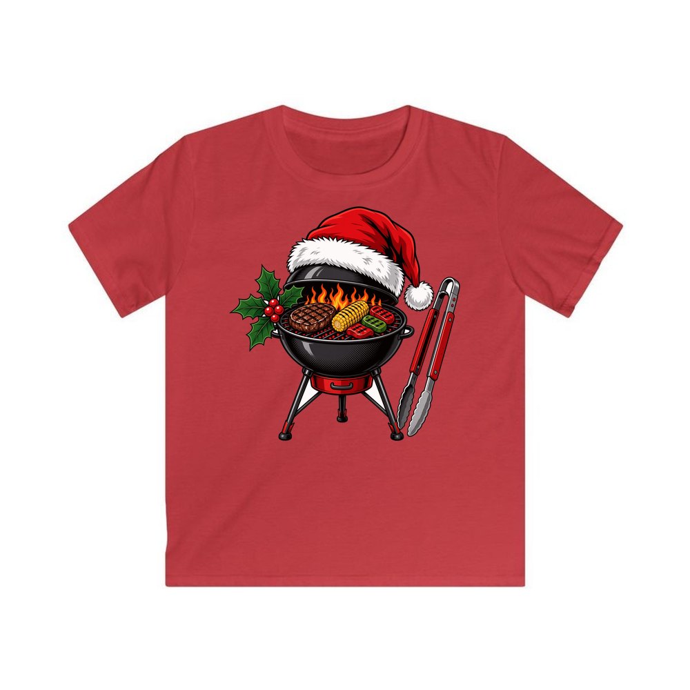 Christmas Barbecue And Tongs personalised kids Christmas tee in red