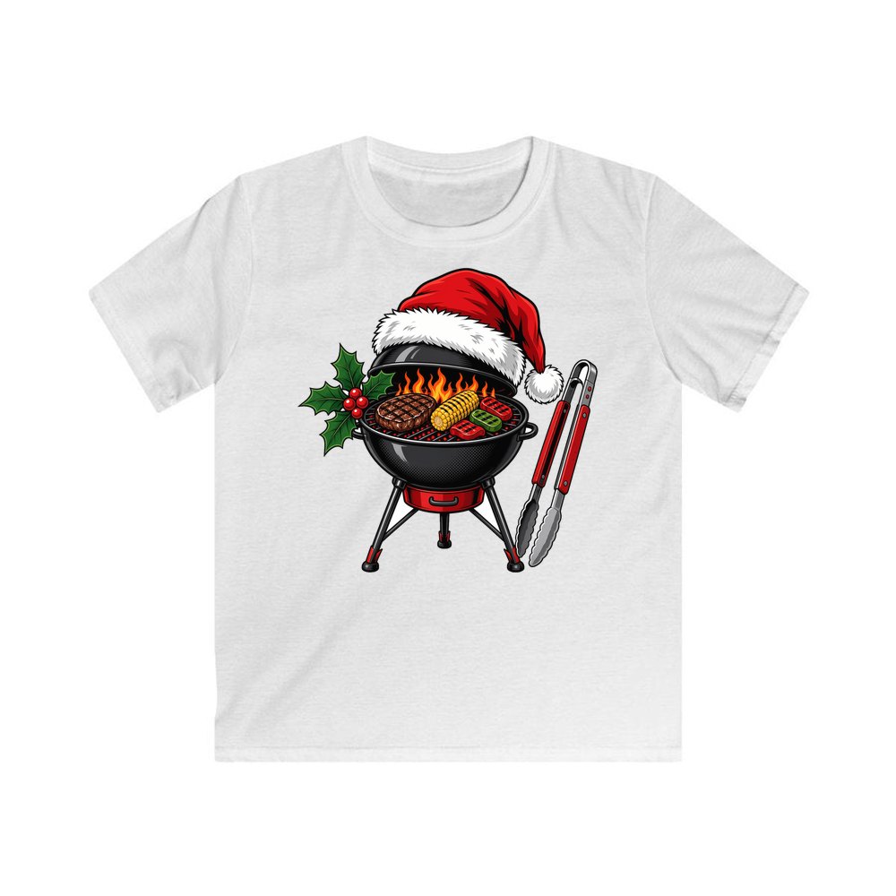 Christmas Barbecue And Tongs personalised kids Christmas tee in white