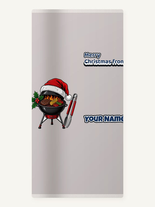 Christmas Barbecue And Tongs Personalised Beach Towel